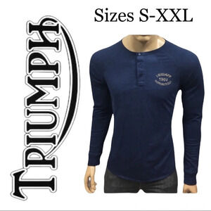 NWT Triumph Motorcycles Navy LS Henley Shirt S-XXL